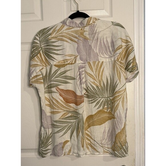Tamari Womens Tropical High Low Linen Top Button Down Short Cuffed Sleeves Sz L - Picture 4 of 5